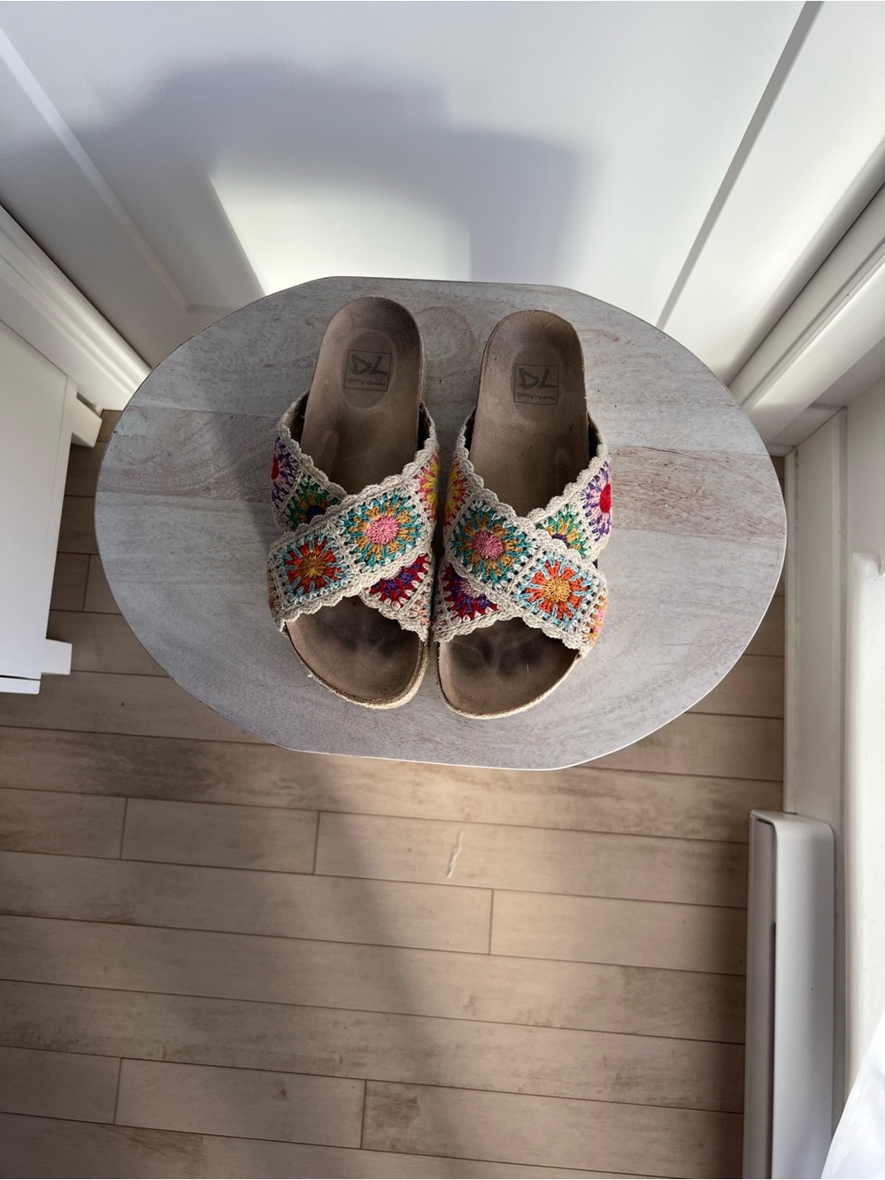 Dirty Laundry Crochet Cross-Strap Slide Sandals - Multicolor Crochet on Cream